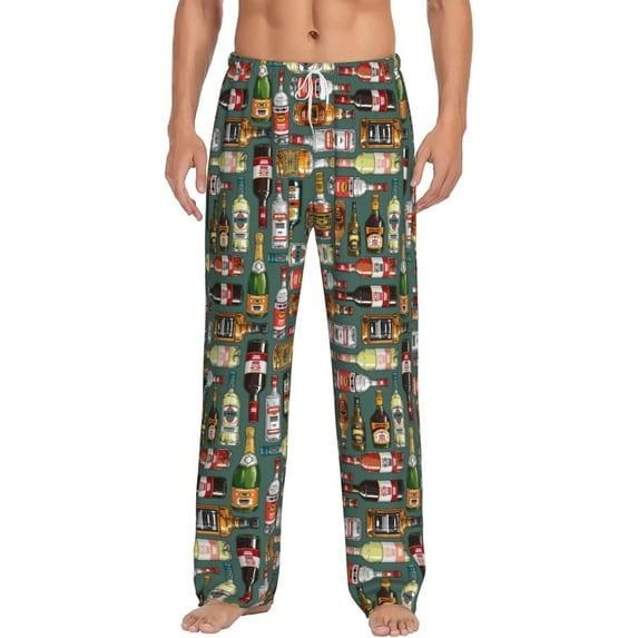 Logiee Alcohol Bottles Print Pajama Pants for Men,Men’s Pajama Bottoms,Mens PJ Pants with Pockets & Button Fly-Small