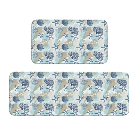 Logiee Algae Corals and Seashells Print Kitchen Mats for Floor Sets of 2,Waterproof Kitchen Rugs,Non Slip Comfort Standing Mat Rug for Home,Runner,Sink,Office,Laundry