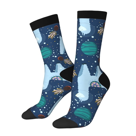Logiee Alpaca Astronaut in Space Print Adult Socks for Men & Women,Calf Socks, Ankle Socks,Boots Socks,Breathable Casual Sock,Unisex Crew Socks