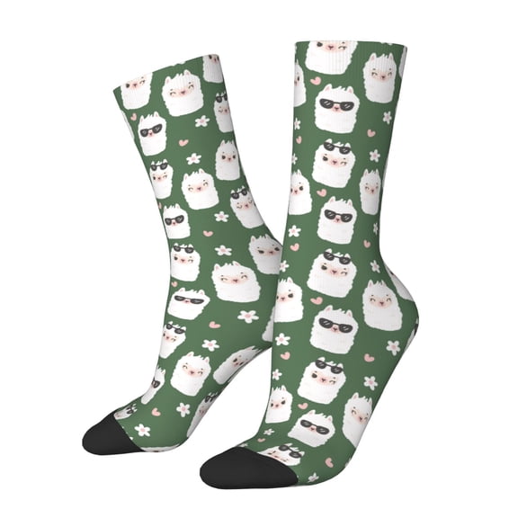 Logiee Alpaca Faces Print Adult Socks for Men & Women,Calf Socks, Ankle Socks,Boots Socks,Breathable Casual Sock,Unisex Crew Socks