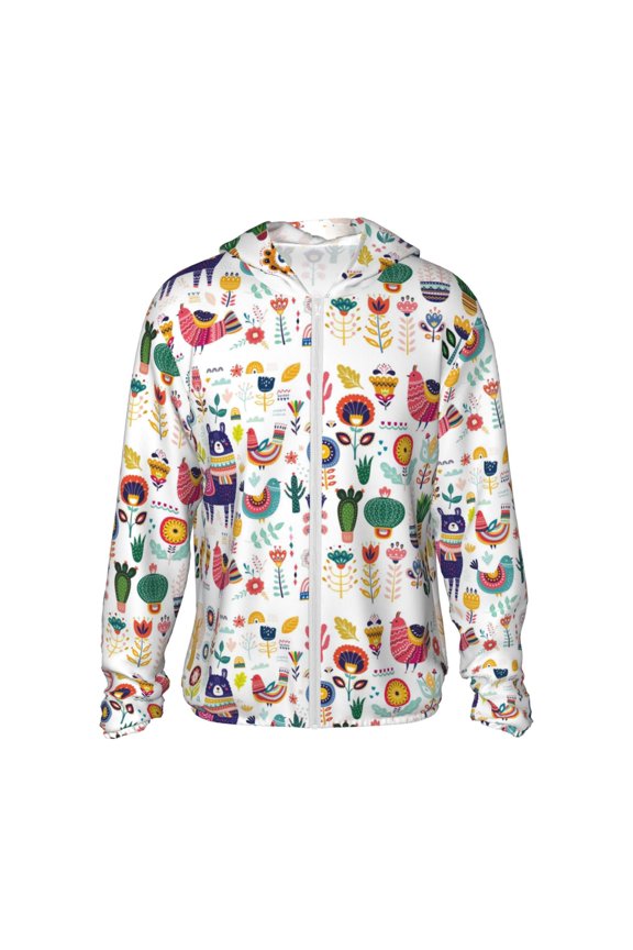 Alpaca Flower Print Men's Women Light Jacket Full Zip Sun Protection Hoodie Long Sleeve Sun Shirts for Men Hiking Fishing Zip Pockets-XX-Large