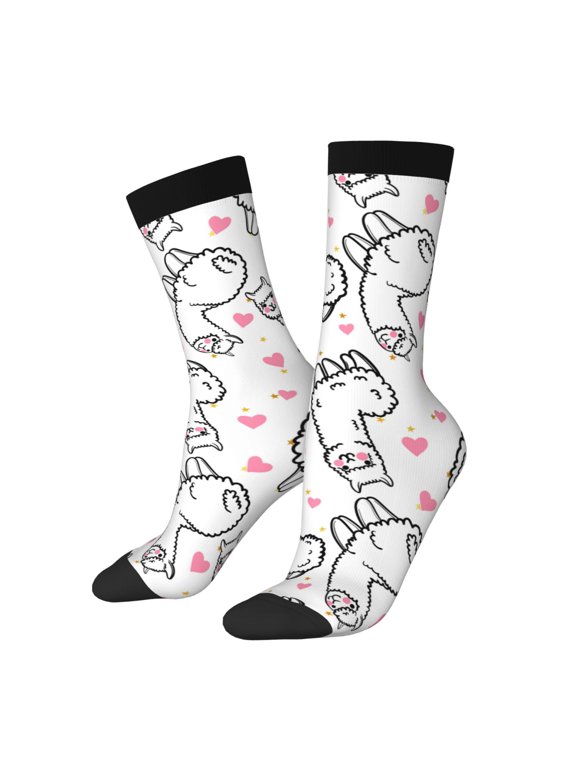 Alpacas and Hearts Print Adult Socks for Men & Women,Calf Socks, Ankle Socks,Boots Socks,Breathable Casual Sock,Unisex Crew Socks