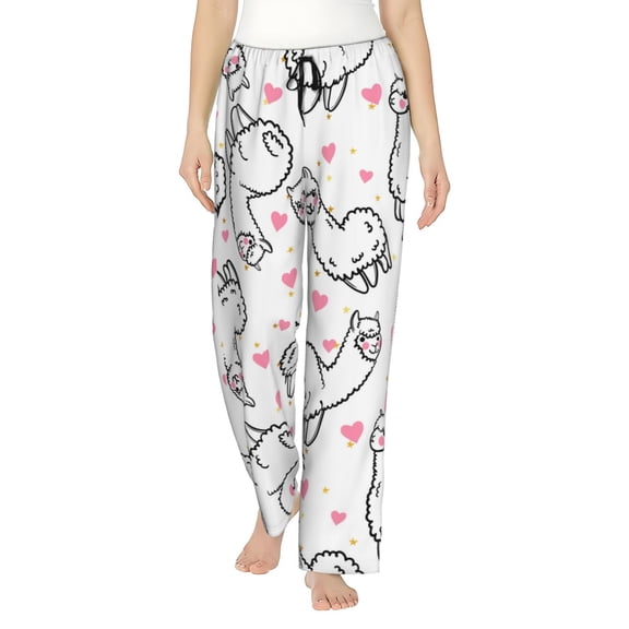 Logiee Alpacas and Hearts Print Women Pajama Pants,Comfy Pj Bottom with Pockets & Drawstring,Stretch Casual Sleepwear-Medium