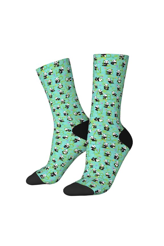 Alphabet And Panda Print Adult Socks for Men & Women,Calf Socks, Ankle Socks,Boots Socks,Breathable Casual Sock,Unisex Crew Socks