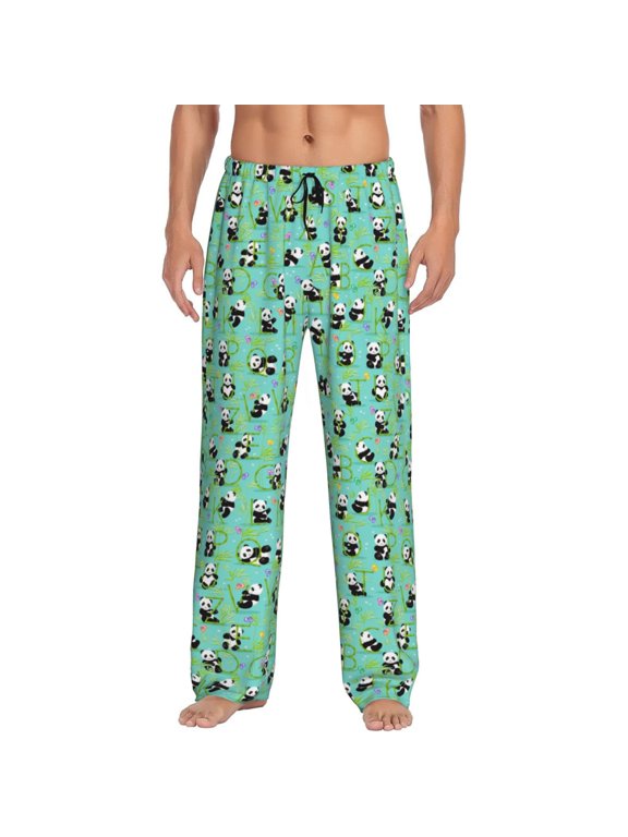 Alphabet And Panda Print Pajama Pants for Men,Men’s Pajama Bottoms,Mens PJ Pants with Pockets & Button Fly-3X-Large