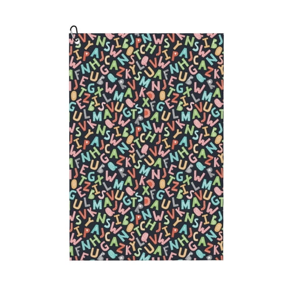 Logiee Alphabet Print Golf Towels,16" x 24" Portable Golf Towel for Golf Bag with Carabiner Clip to Quickly Remove Sand,Mud and Sweat