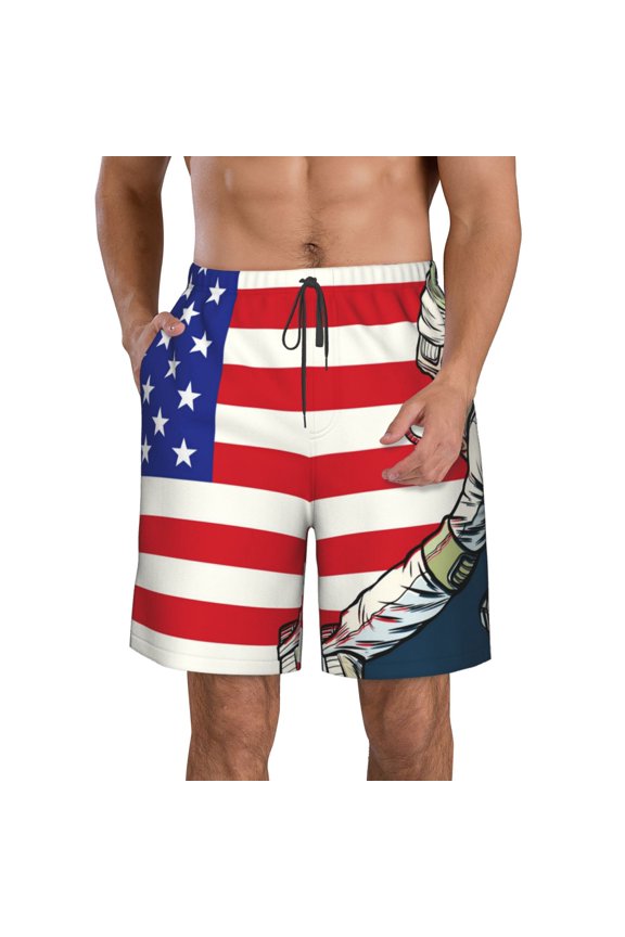 American Astronaut Runs Forward Print Mens Swim Trunks Quick Dry Board Shorts,Breathable Hawaii Beach Shorts Swimwear Bathing Suits-X-Large