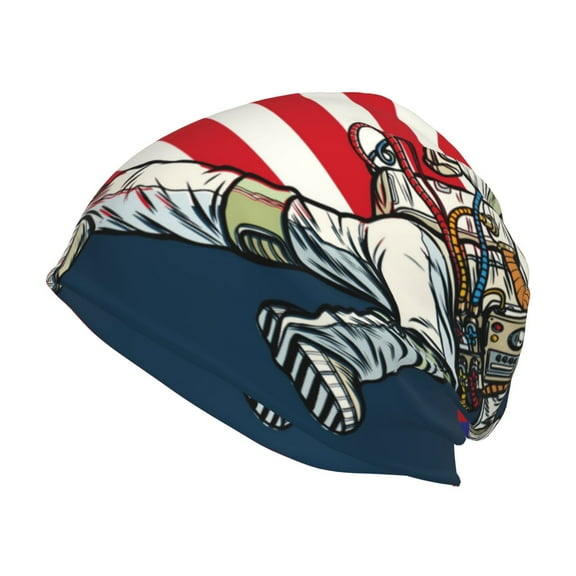 Logiee American Astronaut Runs Forward Print Unisex Knit Beanie for Men Women Winter Hat,Beanies Skull Caps