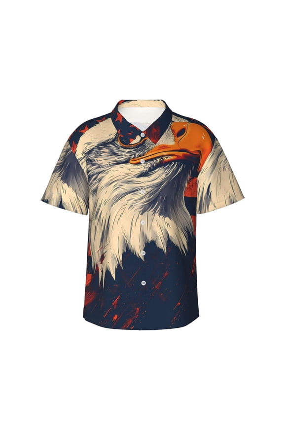 American Bald Eagle A Print Mens Hawaiian Shirts,Loose-Fit Short Sleeve Button Down Tropical Aloha Beach Shirt,Summer Vacation Wedding Tops,Large