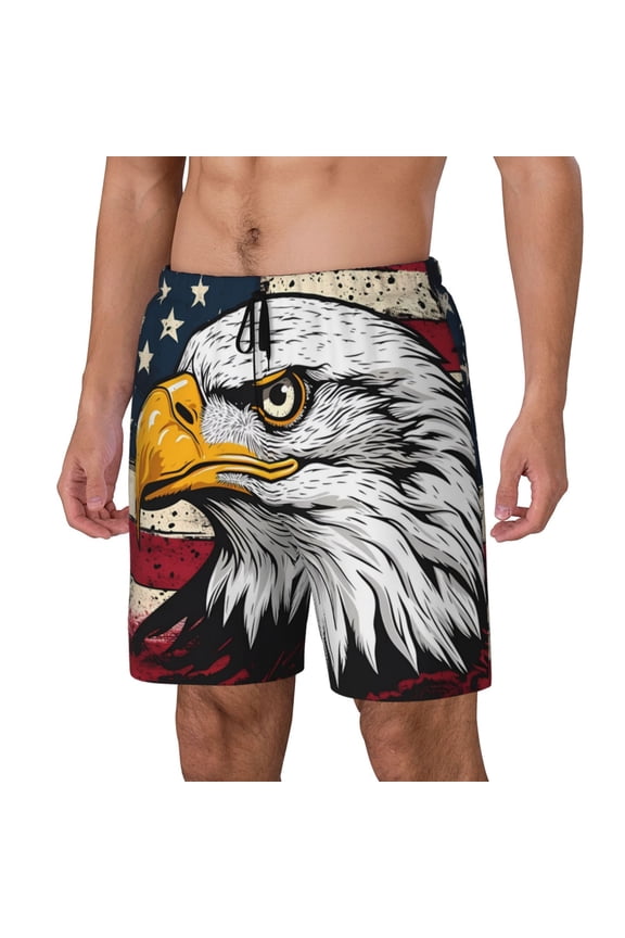 American Bald Eagle Print Men's Swim Trunk,Quick Dry Board Shorts ,Men's Swim Trunks with Compression Liner, Bathing Suits with Pockets-Large