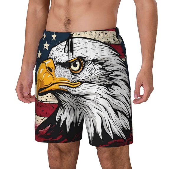 Logiee American Bald Eagle Print Men's Swim Trunk,Quick Dry Board Shorts ,Men's Swim Trunks with Compression Liner, Bathing Suits with Pockets-Medium