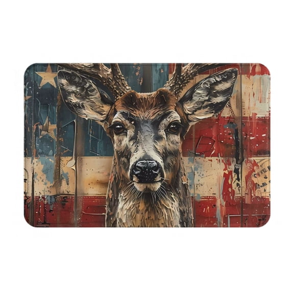 Logiee American Flag Deer Art Print Welcome Mats for Entryway,Door Mat for Front Door,Entry Mat,Doormat for Garden, Garage, Patio, Home, Porch Decor