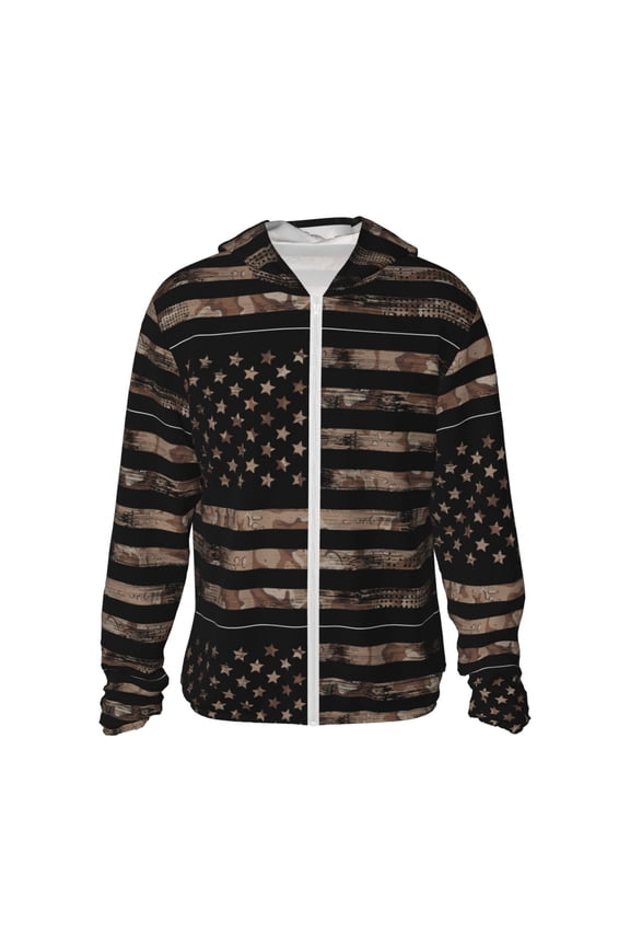 American Flag with Desert Camouflage Print Men's Women Light Jacket Full Zip Sun Protection Hoodie Long Sleeve Sun Shirts for Men Hiking Fishing Zip Pockets-Medium