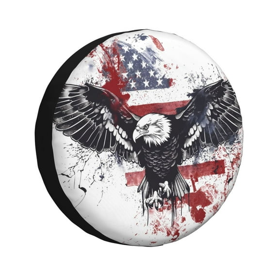 Logiee American Flag Eagle Art Print Spare Tire Cover, Universal Wheel Protectors,Waterproof Dust-Proof UV Sun Wheel Tire Cover,Fit for SUV, RV, Travel Trailer, Truck-16 inch