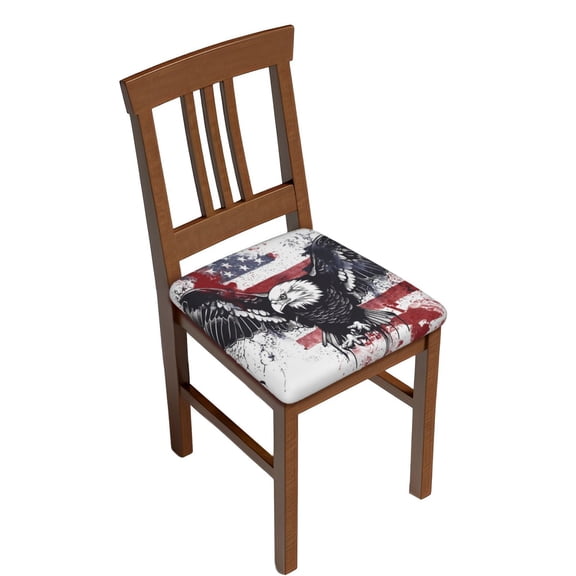 Logiee American Flag Eagle Art Print Square Chair Seat Covers, Stretch Chair Seat Covers,Seat Chair Slipcover, Non-Slip Chair Slipcover,Furniture Protector for Indoor and Outdoor-Four Pieces