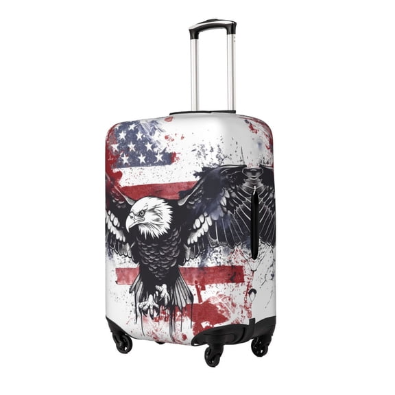 Logiee American Flag Eagle Art Print Travel Luggage Cover,Suitcase Protector, Washable Elastic Suitcase Baggage Cover,Closure for Wheeled Suitcase Fit 18-32 Inch Luggage-Large