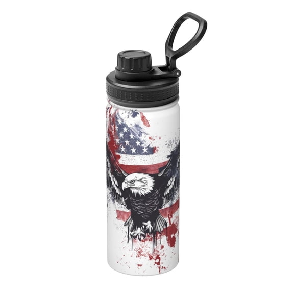 Logiee American Flag Eagle Art Print Water Bottle,18oz Sports Insulated Kettle for Cycling Gym Basketball Outdoor, Suitable as a Present