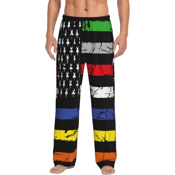 Logiee American Flag Print Pajama Pants for Men,Men’s Pajama Bottoms,Mens PJ Pants with Pockets & Button Fly-Small