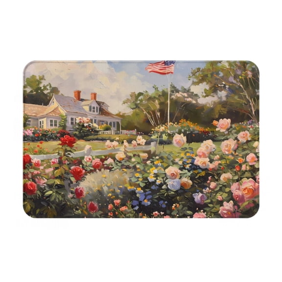 Logiee American Flag Rose Garden Print Welcome Mats for Entryway,Door Mat for Front Door,Entry Mat,Doormat for Garden, Garage, Patio, Home, Porch Decor