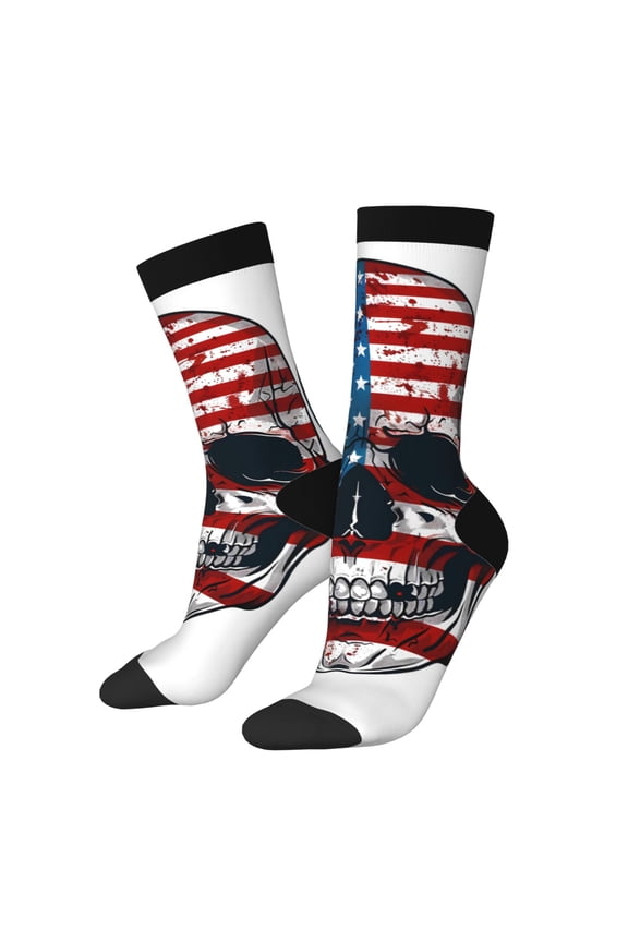 American Flag Skull Print Adult Socks for Men & Women,Calf Socks, Ankle Socks,Boots Socks,Breathable Casual Sock,Unisex Crew Socks