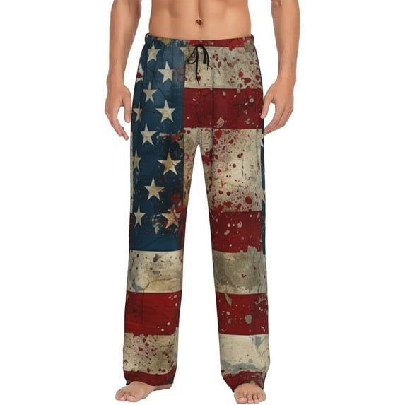 Logiee American Flag1 Print Pajama Pants for Men,Men’s Pajama Bottoms,Mens PJ Pants with Pockets & Button Fly-Small