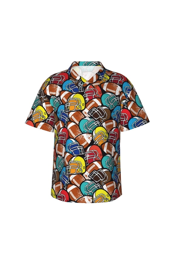 American Football Print Mens Hawaiian Shirts,Loose-Fit Short Sleeve Button Down Tropical Aloha Beach Shirt,Summer Vacation Wedding Tops,Small