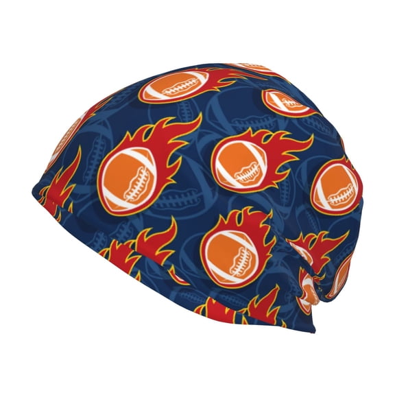 Logiee American Football and Fire Flames Print Unisex Knit Beanie for Men Women Winter Hat,Beanies Skull Caps