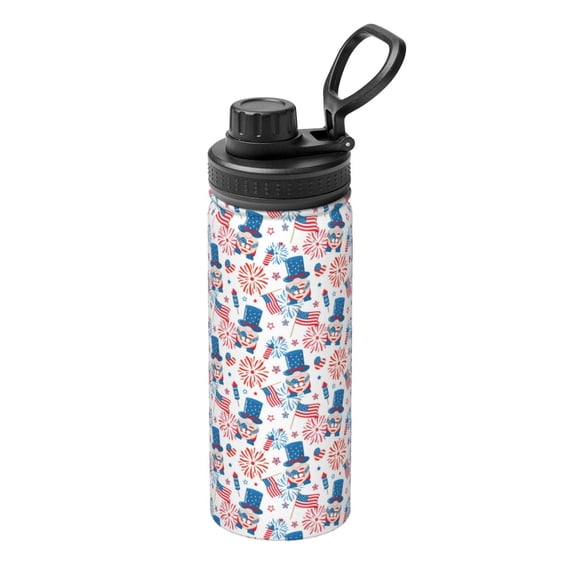 Logiee American Gnomes Print Water Bottle,18oz Sports Insulated Kettle for Cycling Gym Basketball Outdoor, Suitable as a Present