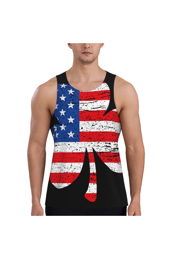American St Patrick's Day Print Men's Workout Tank Top,Quick Dry Workout Tank Top,Gym Muscle Tee,Fitness Bodybuilding Sleeveless T Shirt-Small