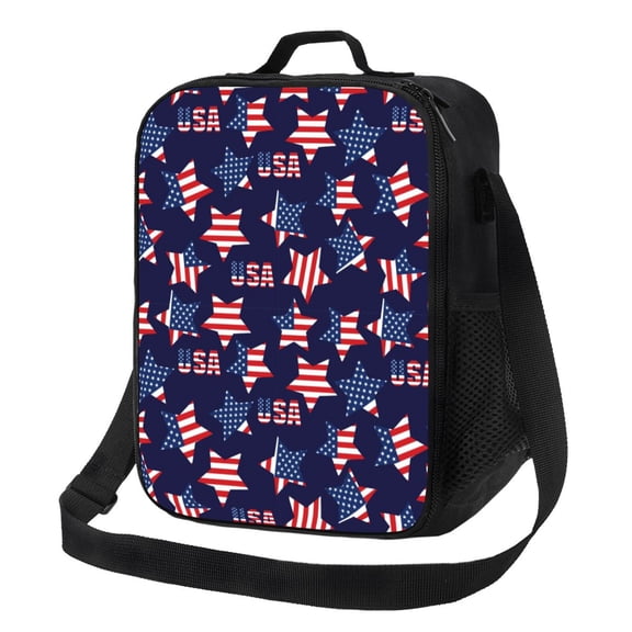 Logiee American Stars Print Insulated Lunch Bag for Women/Men, Reusable Lunch Box for Office Work School Picnic Beach,Leakproof Freezable Cooler Bag with Shoulder Strap