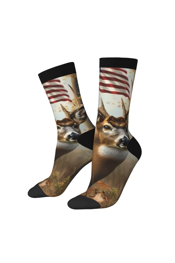 American Wildlife Deer Forest Print Adult Socks for Men & Women,Calf Socks, Ankle Socks,Boots Socks,Breathable Casual Sock,Unisex Crew Socks