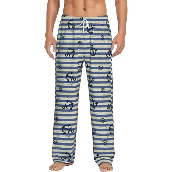 Logiee Anchors And Steering Wheel Print Pajama Pants for Men,Men’s Pajama Bottoms,Mens PJ Pants with Pockets & Button Fly-Medium