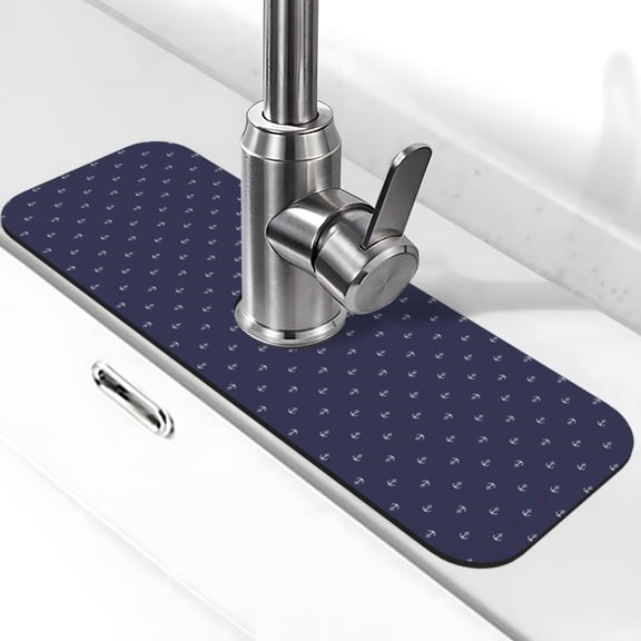 Logiee Anchors Heart Blue Print Kitchen Sink Splash Guard Faucet Mat for Splash Guard Behind Faucet Drip Catcher for Kitchen,Bathroom,Sink Mat,Dish Drying Mat,Bathroom-15" X 5.5"
