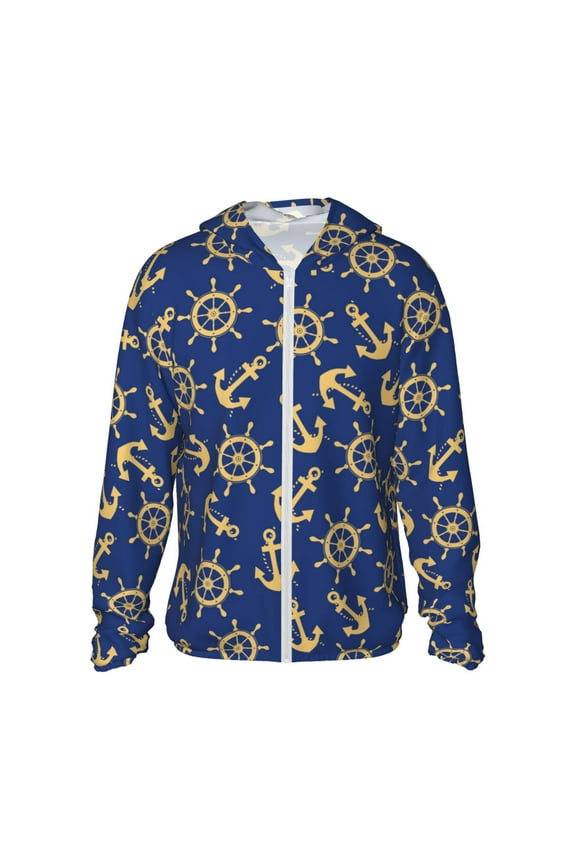 Anchors and Nautical Print Men's Women Light Jacket Full Zip Sun Protection Hoodie Long Sleeve Sun Shirts for Men Hiking Fishing Zip Pockets-XX-Large