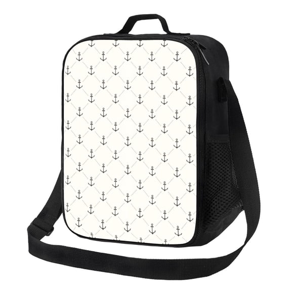 Logiee Anchors Print Insulated Lunch Bag for Women/Men, Reusable Lunch Box for Office Work School Picnic Beach,Leakproof Freezable Cooler Bag with Shoulder Strap