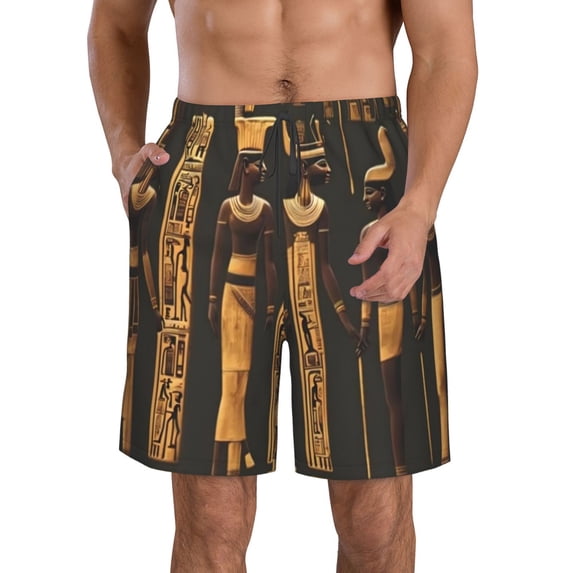 Logiee Ancient Egyptian Hieroglyph Print Mens Swim Trunks Quick Dry Board Shorts,Breathable Hawaii Beach Shorts Swimwear Bathing Suits-3X-Large