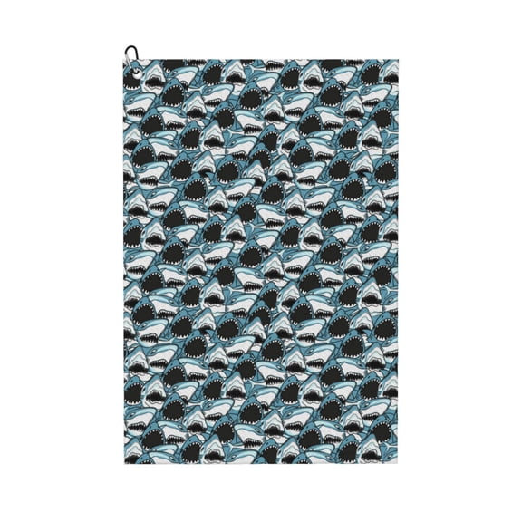 Logiee Angry Shark Print Golf Towels,16" x 24" Portable Golf Towel for Golf Bag with Carabiner Clip to Quickly Remove Sand,Mud and Sweat