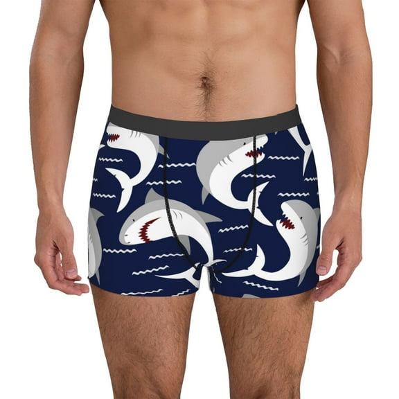 Logiee Angry Shark Print Mens Boxer Briefs,Boxer Briefs for Men,Breathable Stretch Underwear,Boys Boxer Briefs-Large