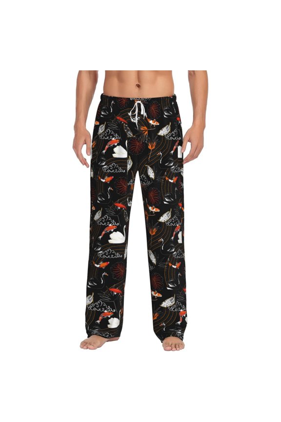 Animal Koi Fish Print Pajama Pants for Men,Men’s Pajama Bottoms,Mens PJ Pants with Pockets & Button Fly-3X-Large