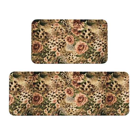 Logiee Animal Leopard Print Kitchen Mats for Floor Sets of 2,Waterproof Kitchen Rugs,Non Slip Comfort Standing Mat Rug for Home,Runner,Sink,Office,Laundry