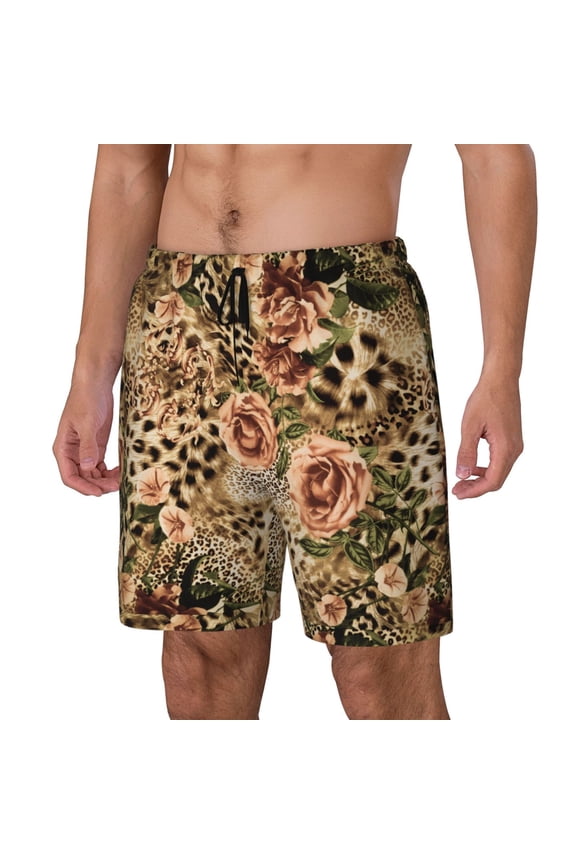 Animal Leopard Print Men's Swim Trunk,Quick Dry Board Shorts ,Men's Swim Trunks with Compression Liner, Bathing Suits with Pockets-Small