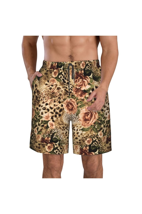 Animal Leopard Print Mens Swim Trunks Quick Dry Board Shorts,Breathable Hawaii Beach Shorts Swimwear Bathing Suits-Large