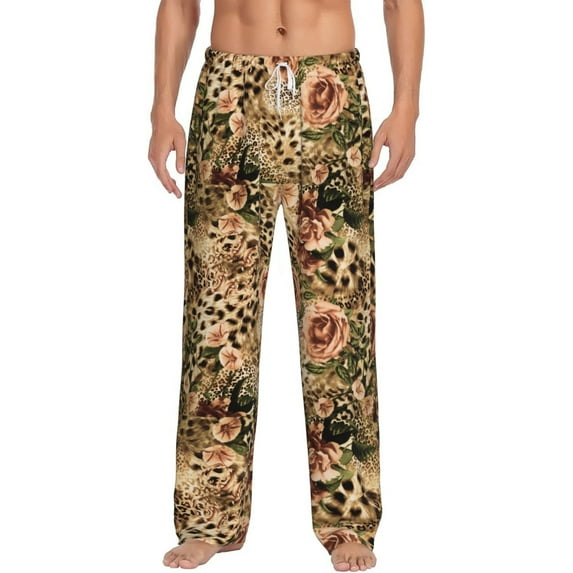 Logiee Animal Leopard Print Pajama Pants for Men,Men’s Pajama Bottoms,Mens PJ Pants with Pockets & Button Fly-3X-Large