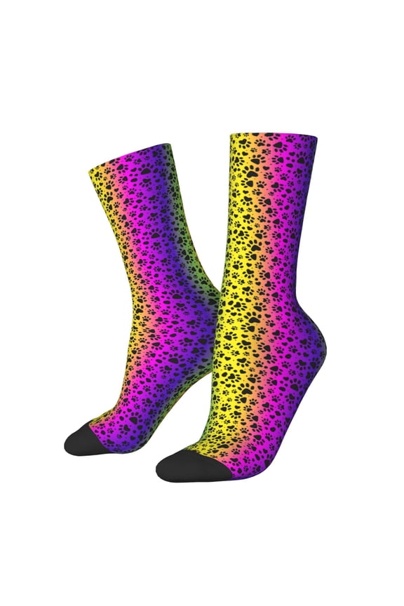 Animal Paw Rainbow Print Adult Socks for Men & Women,Calf Socks, Ankle Socks,Boots Socks,Breathable Casual Sock,Unisex Crew Socks