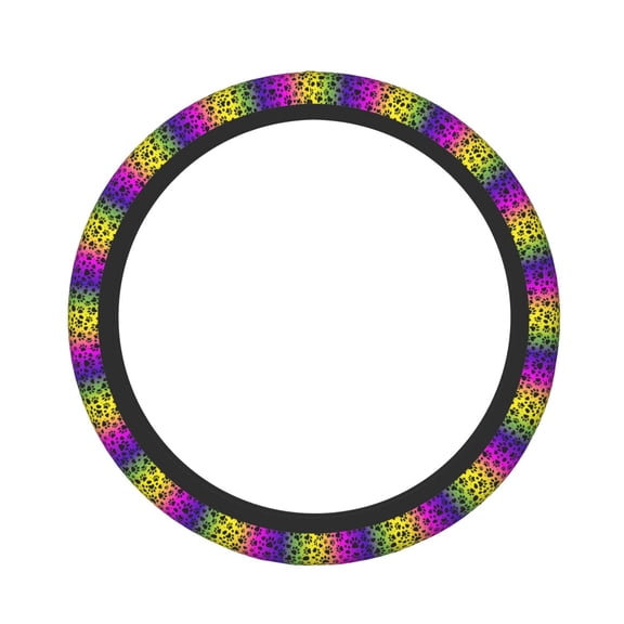 Logiee Animal Paw Rainbow Print Breathable Elastic Steering Wheel Cover, Non-Slip Stretch Steering Wheel Protector,Universal 15 Inch Fit Auto, Suvs, Truck