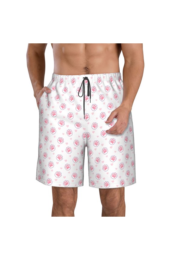 Animal Pink Color Paw Print Mens Swim Trunks Quick Dry Board Shorts,Breathable Hawaii Beach Shorts Swimwear Bathing Suits-3X-Large