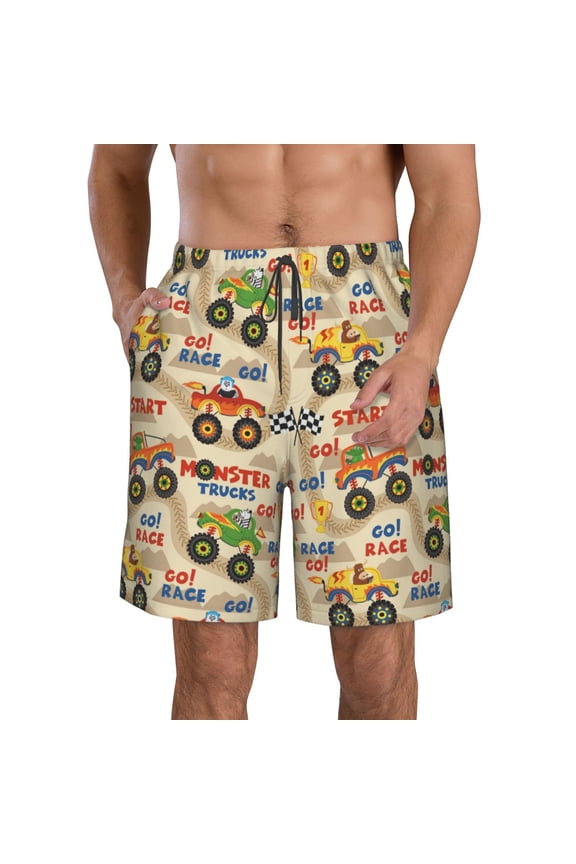 Animal Truck Print Mens Swim Trunks Quick Dry Board Shorts,Breathable Hawaii Beach Shorts Swimwear Bathing Suits-Large