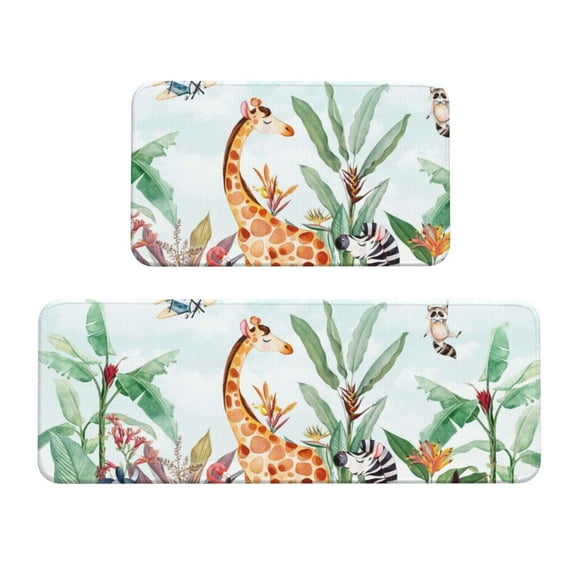 Logiee Animals-1 Print Kitchen Mats for Floor Sets of 2,Waterproof Kitchen Rugs,Non Slip Comfort Standing Mat Rug for Home,Runner,Sink,Office,Laundry