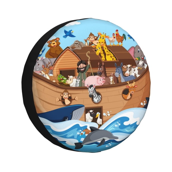 Logiee Animals on Noah's Ark Floating Print Spare Tire Cover, Universal Wheel Protectors,Waterproof Dust-Proof UV Sun Wheel Tire Cover,Fit for SUV, RV, Travel Trailer, Truck-14 inch