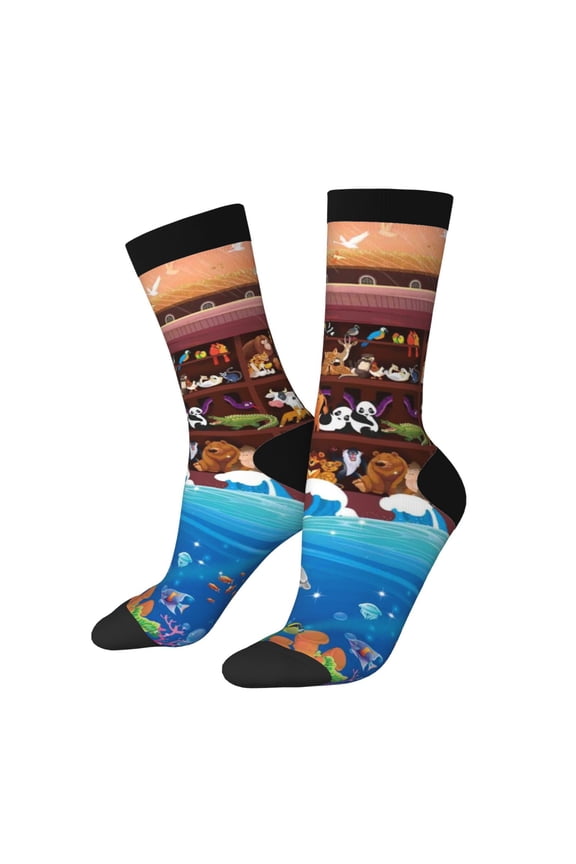 Animals On Noah's Ark2 Print Adult Socks for Men & Women,Calf Socks, Ankle Socks,Boots Socks,Breathable Casual Sock,Unisex Crew Socks